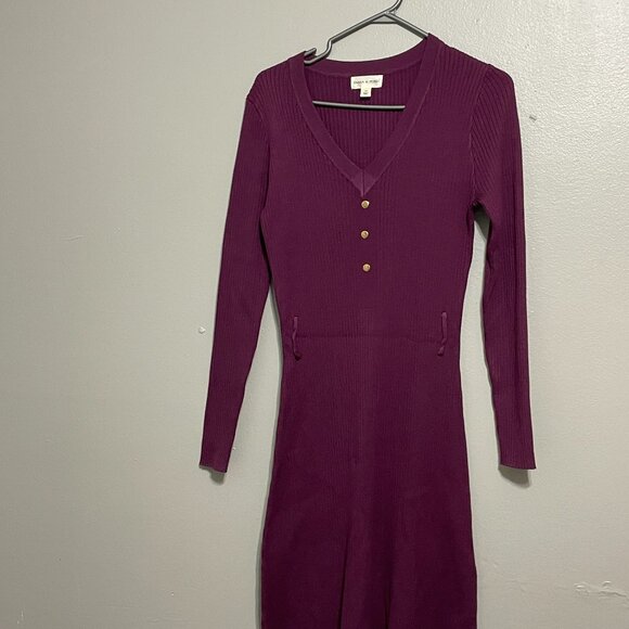 Emma & Posh Women’s Ribbed Knit Sweater Dress Size 1X Purple V-Neck Long Sleeve - Picture 12 of 12